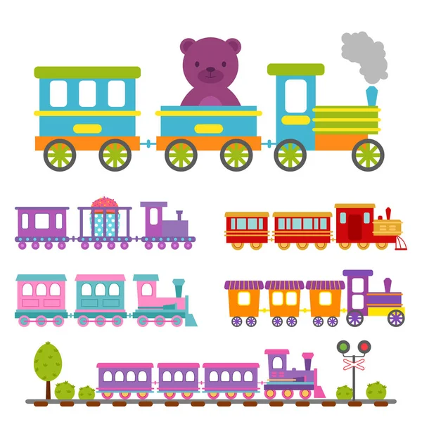 Juego regalo niños tren viaje ferrocarril transporte juguete locomotora ilustración . —  Fotos de Stock