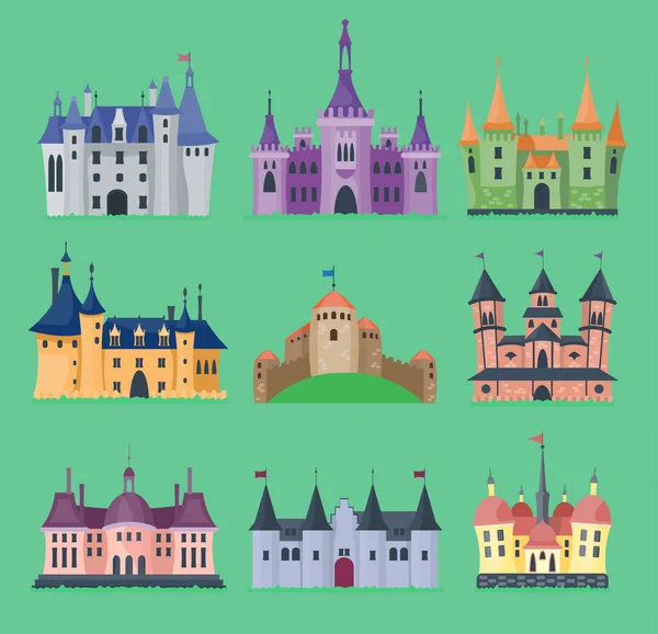 Cartoon fairy tale castle key-stone palace tower icon knight medieval architecture castle building illustration. Fantasy old fortress kingdom stronghold royal chess — Stock Photo, Image