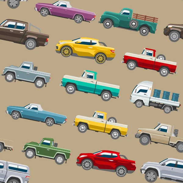 Pickup Auto Lieferung Transport abholen Offroad-PKW oder LKW und Attrappe isoliert Citycar nahtlose Muster Hintergrund — Stockfoto