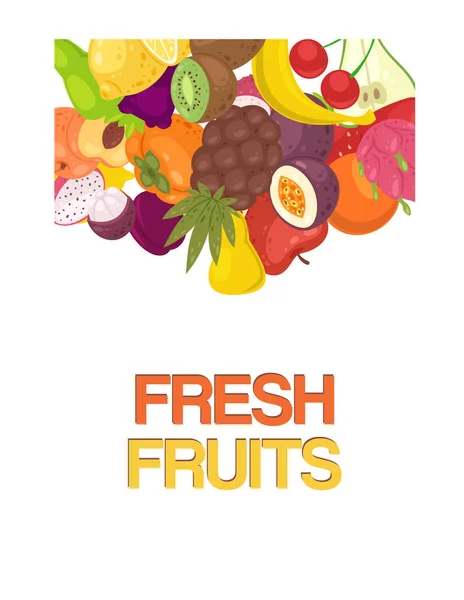 Gemüse und Obst Reihe von Bannern Vektorillustration. Bio und natürliche, frische Lebensmittel. Banane, Wassermelone, Trauben, Ananas und Zitrone. Gesunde Ernährung. Vitamine. — Stockvektor