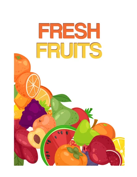Sebze ve afiş vektör illüstrasyon meyve seti. Organik ve doğal, taze gıda ürünleri. Muz, karpuz, üzüm, ananas ve limon. Sağlıklı beslenme. Vitamin. — Stok Vektör