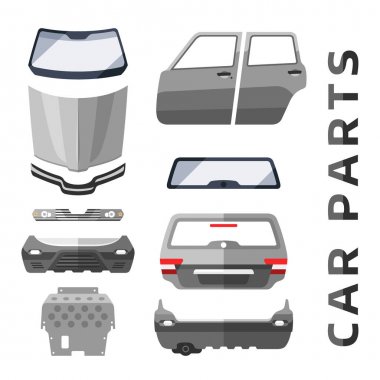 Makine ve ekipman illüstrasyon oto servis parçaları düz oto mekanik onarım