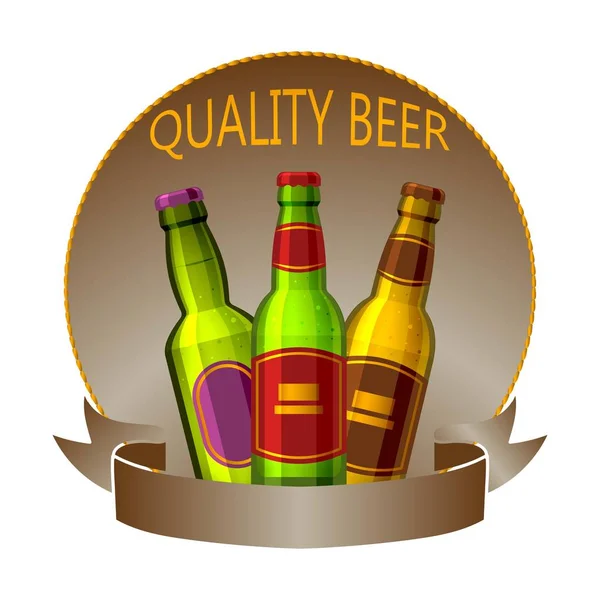 Le bottiglie di birra artigianali bevono logo vettoriale o distintivo per bar, pub, birreria o birreria. Etichetta del logo della birra di qualità premium. Brewing fest tre bottiglie di disegno distintivo birra . — Vettoriale Stock