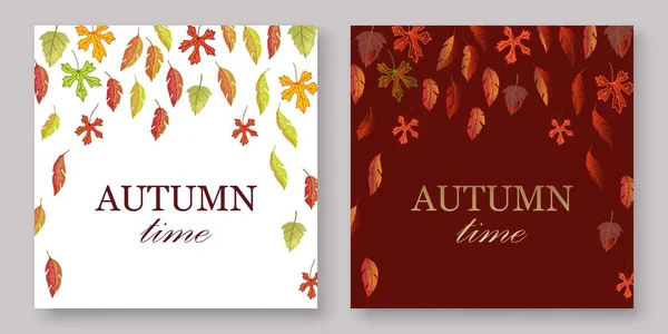Outono deixa banners definidos com branco e Borgonha queda fundo vetor ilustração. Amarelo, laranja, verde, brouchure, layout, livro, álbum borgonha folhas de outono . — Vetor de Stock