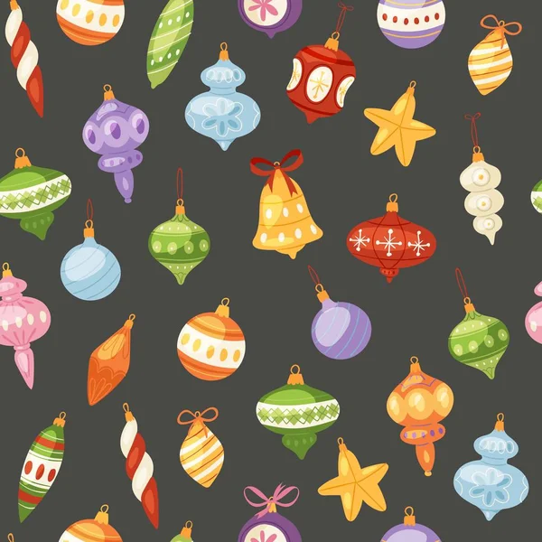 Рождественские и новогодние шары бесшовная векторная иллюстрация. Текстура узор идеально подходит для обоев, подарочной бумаги, шаблон заполнения, текстиль. Карикатурные рождественские балы . — стоковый вектор
