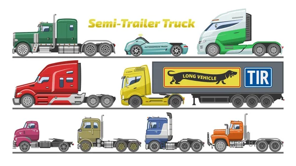 Semirremolque camión vector vehículo transporte entrega carga envío ilustración conjunto de camiones de carga camión semi-camión aislado sobre fondo blanco — Vector de stock
