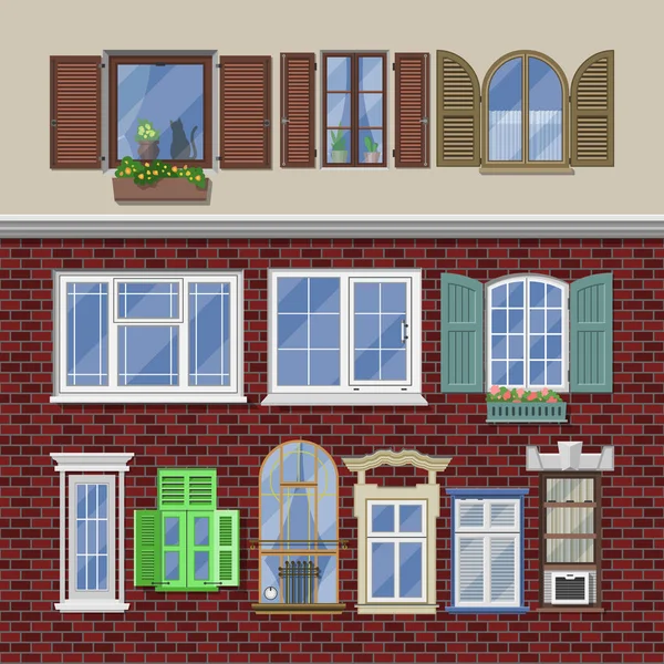 Παράθυρο διάνυσμα σύγχρονο σπίτι άποψη γυαλί πλαίσιο αψίδα εικονογράφηση σύνολο του windowing σχεδιασμό windowpane τόξου διακόσμηση τυφλή της αρχιτεκτονικής που απομονώνονται σε φόντο τοίχο από τούβλα — Διανυσματικό Αρχείο