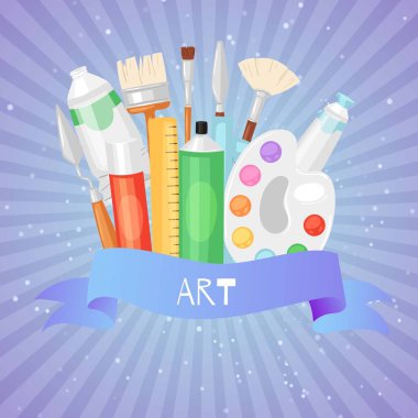 Sanat mavisi arka plan, set fırçası sanatçısı, sanat eseri, tasarım, karikatür tarzı vektör çizimi için heyecan verici hobi.