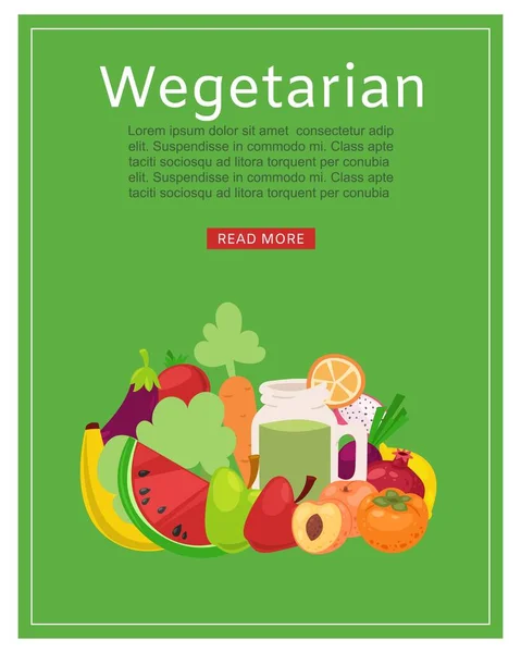 Vegansk butik, hälsosam mat banner vektor illustration. Vegetarisk kost tecknad film, ekologisk grön marknad och naturlig kost. — Stock vektor