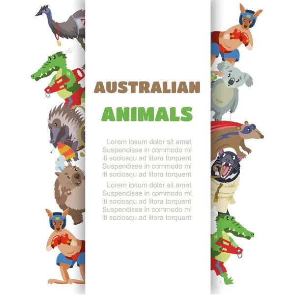 Inskription australiska djur, samling bilder, olika däggdjur, design tecknad stil vektor illustration, isolerad på vit. — Stock vektor