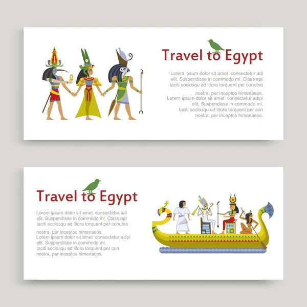 Reisen nach Ägypten Beschriftung Banner gesetzt, alte ägyptische Muster, Design-Cartoon-Stil Vektorillustration, isoliert auf weiß. — Stockvektor