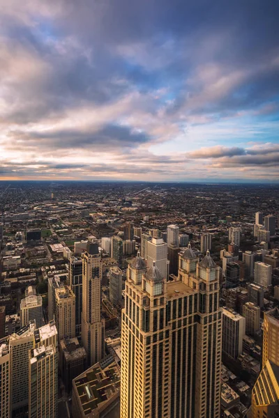 Послеобеденный Cityscape Chicago Illinois Architecture City Skyline Landscape Urban Center Lights Aerial — стоковое фото