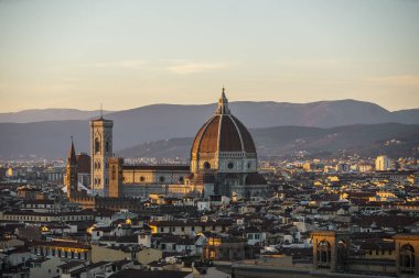 Duomo Santa Maria Del Fiore ve Bargello Piazzale Michelangelo Florence, Toskana, İtalya'dan öğleden sonra