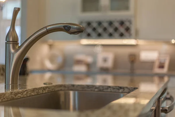 Kitchen Sink Water Faucet Fixture Closeup Modern Design Stainless Steel