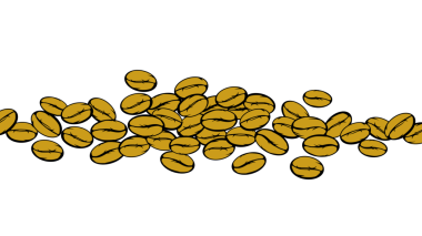 Düz dizayn kahve arka planı. Çerçeveli kahve çekirdekleri, sınır. Kahve çekirdekleri. Fotokopi alanı ile paketleme için kahve çekirdeği çizimi