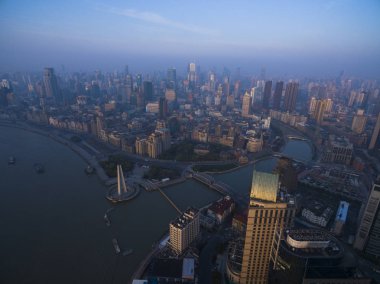 Hava görünümünü Lujiazui shanghai Çin Cityscape sabah
