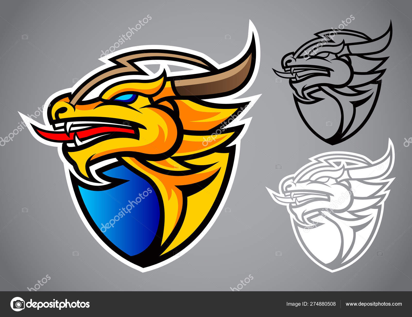 Dragon Gold Shield Emblem Logo Vector Stock Vector Image by ©kosinstudio  #274880508