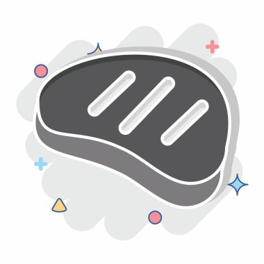 İkon Biftek. BBQ sembolüyle ilgili. Çizgi roman. dizayn edilebilir