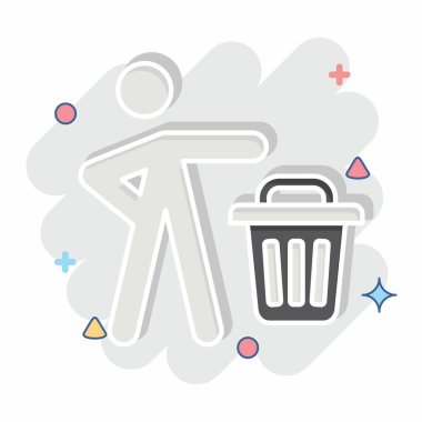 Simge Atık Zamanı. Atık sembolüyle ilgili. Çizgi roman. dizayn edilebilir