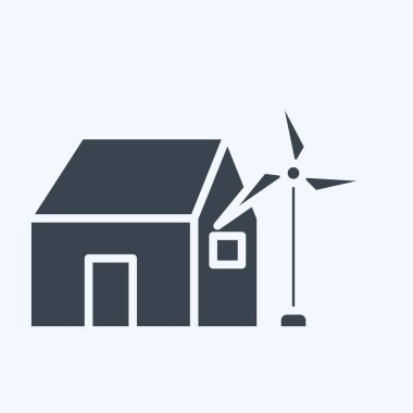 İkon Rüzgâr Gücü Evi. Sera sembolüyle ilgili. Kabartma tarzı. dizayn edilebilir