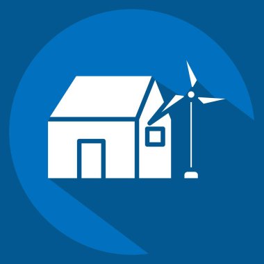 İkon Rüzgâr Gücü Evi. Sera sembolüyle ilgili. Uzun gölge tarzı. dizayn edilebilir