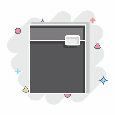 Simge Zip Torbası. Plastik Ürün sembolüyle ilgili. Çizgi roman. dizayn edilebilir