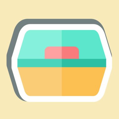 Çıkartma Yiyecek Kutusu. Plastik Ürün sembolüyle ilgili. dizayn edilebilir