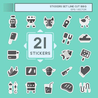 Çıkartma çizgisi kesilmiş. Barbekü seti. Gıda sembolüyle ilgili. dizayn edilebilir