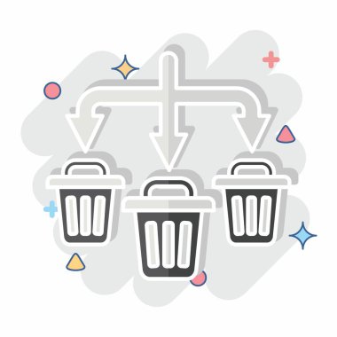 Simge Atık Ayıklama. Atık sembolüyle ilgili. Çizgi roman. dizayn edilebilir