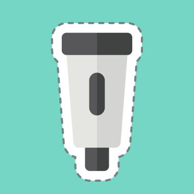 Çıkartma hattı tüpü kesti. Plastik Ürün sembolüyle ilgili. dizayn edilebilir