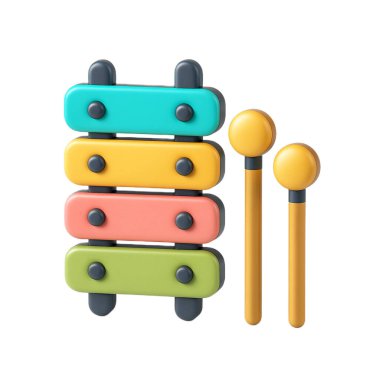 3 Boyutlu Ksilofon Oyuncak. Beyaz arkaplanda oyuncak sembolü için uygun