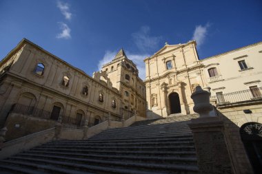 Cephe ve merdiven, Kilisesi, Saint Francis Immaculate Noto, Sicilya, İtalya