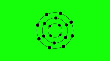molecule structure sign. vector. green icon with black background. black