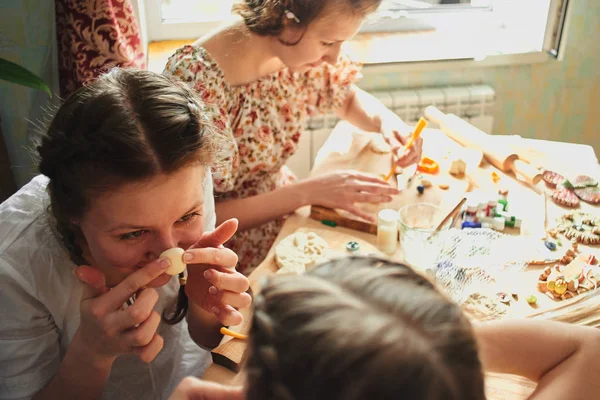 Donne Bambina Fanno Mestieri Pasta Fatti Mano — Foto Stock