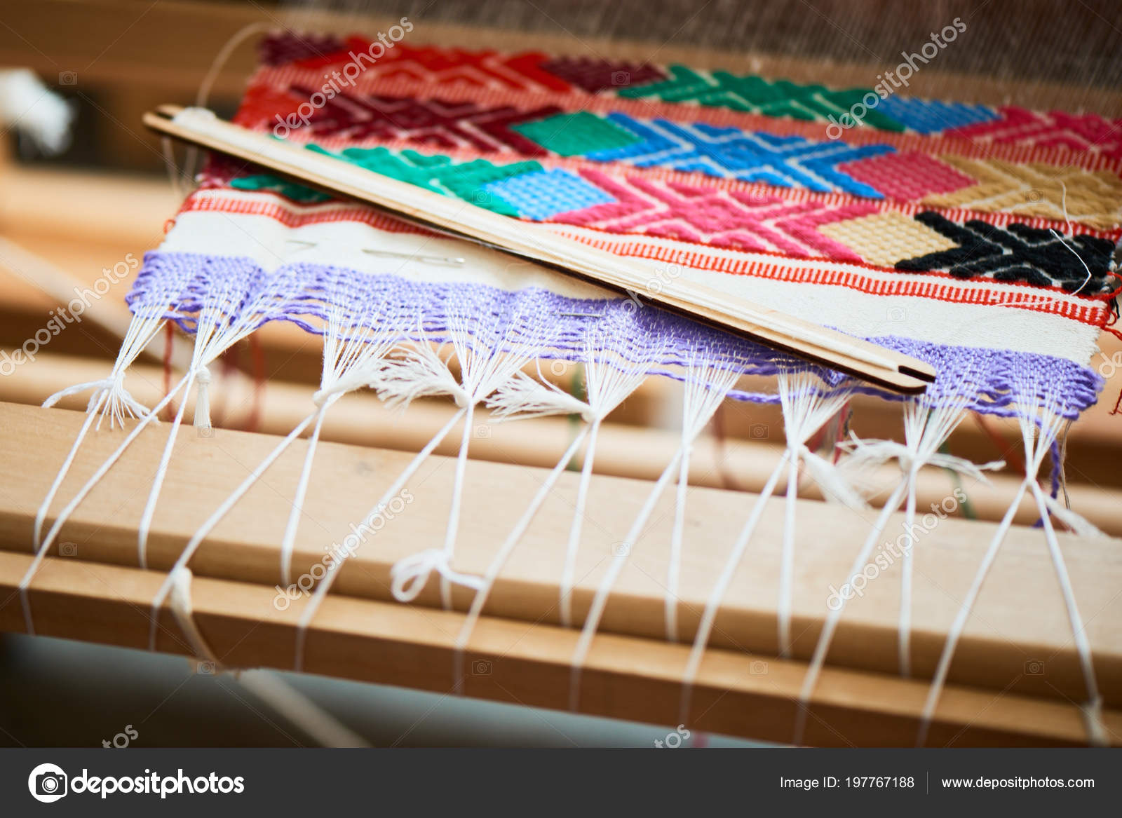 Production Process Handmade Textiles Loom Closeup Stock Photo by
