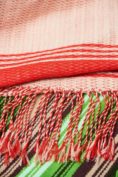 Rode Groene Handgemaakte Kleurrijke Textiel Close — Stockfoto