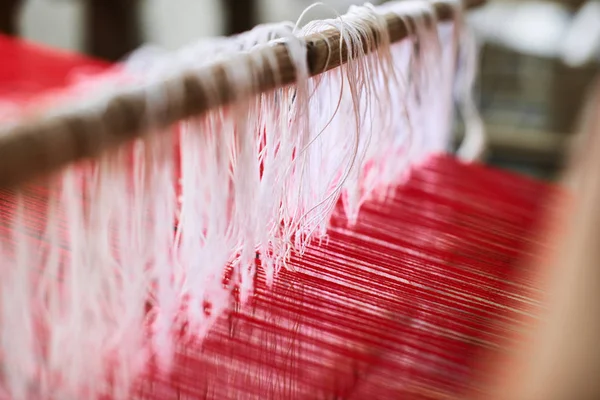 Производство Текстиля Ручной Работы Крупном Пласте Станка — стоковое фото