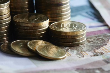 Rus paraları ve kağıt fatura, yakın çekim yığını 