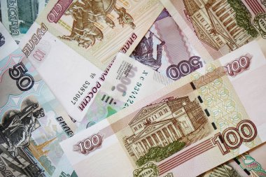 Rus banknotlar, yakın çekim, finans ve iş kavramı kazık 
