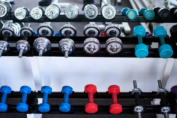 Colección Pesas Metal Gimnasio Primer Plano — Foto de Stock