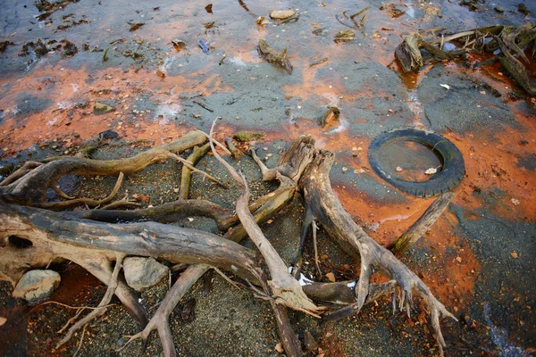 Іржавий Фон Природи Розбитими Дошками Піщаному Пляжі — стокове фото