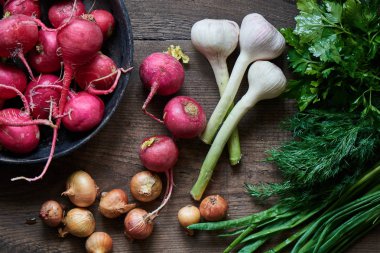 ahşap masa, Sebze toplama yakın çekim 