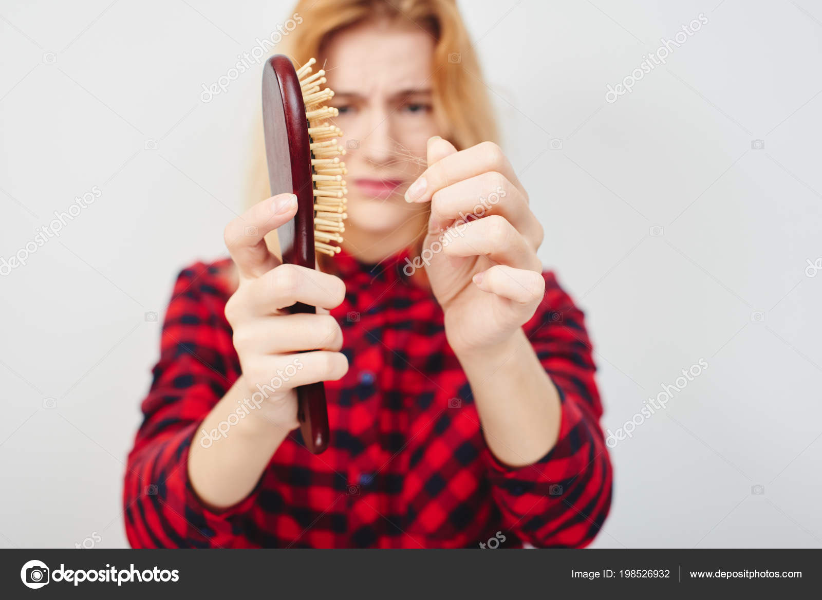 Female Hands Pulling Hair Out Comb Isolated White Background Concept — Stock Photo © amixstudio
