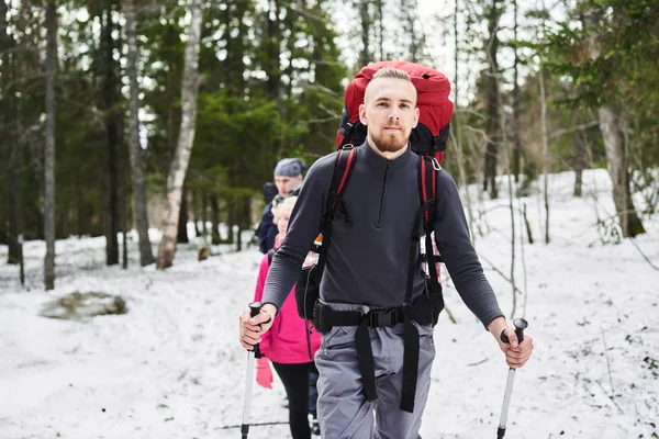 Male Hiker Friends Going Spring Forest — Stock Photo, Image