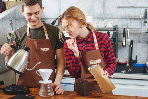 Two Baristas Working Together Coffee Shop — Stock Photo, Image