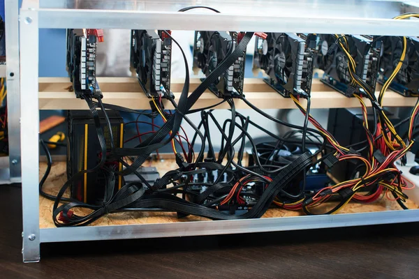 Shelves Set Video Cards Bitcoin Cryptocurrency Mining — Stock Photo, Image