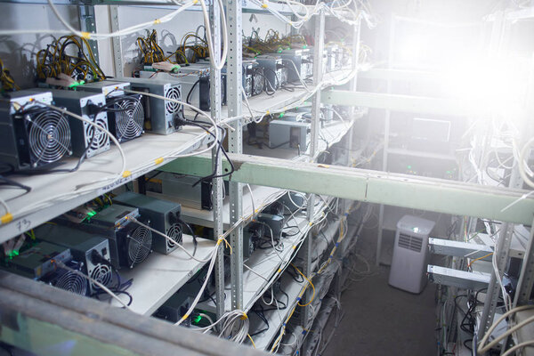 storage with equipment for bitcoin cryptocurrency mining farm