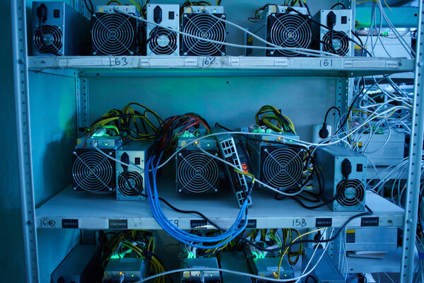 storage with equipment for bitcoin cryptocurrency mining farm