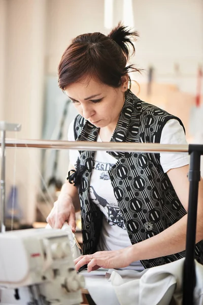 Female Dressmaker Ironing Clothes Iron Atelier — Stock Photo, Image