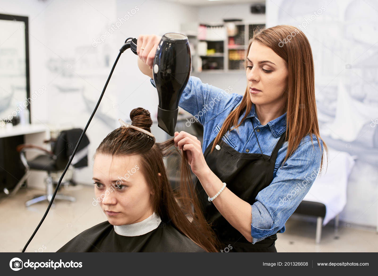 Fundo Cabeleireiro Cliente De Secagem Secador De Cabelo Cliente De